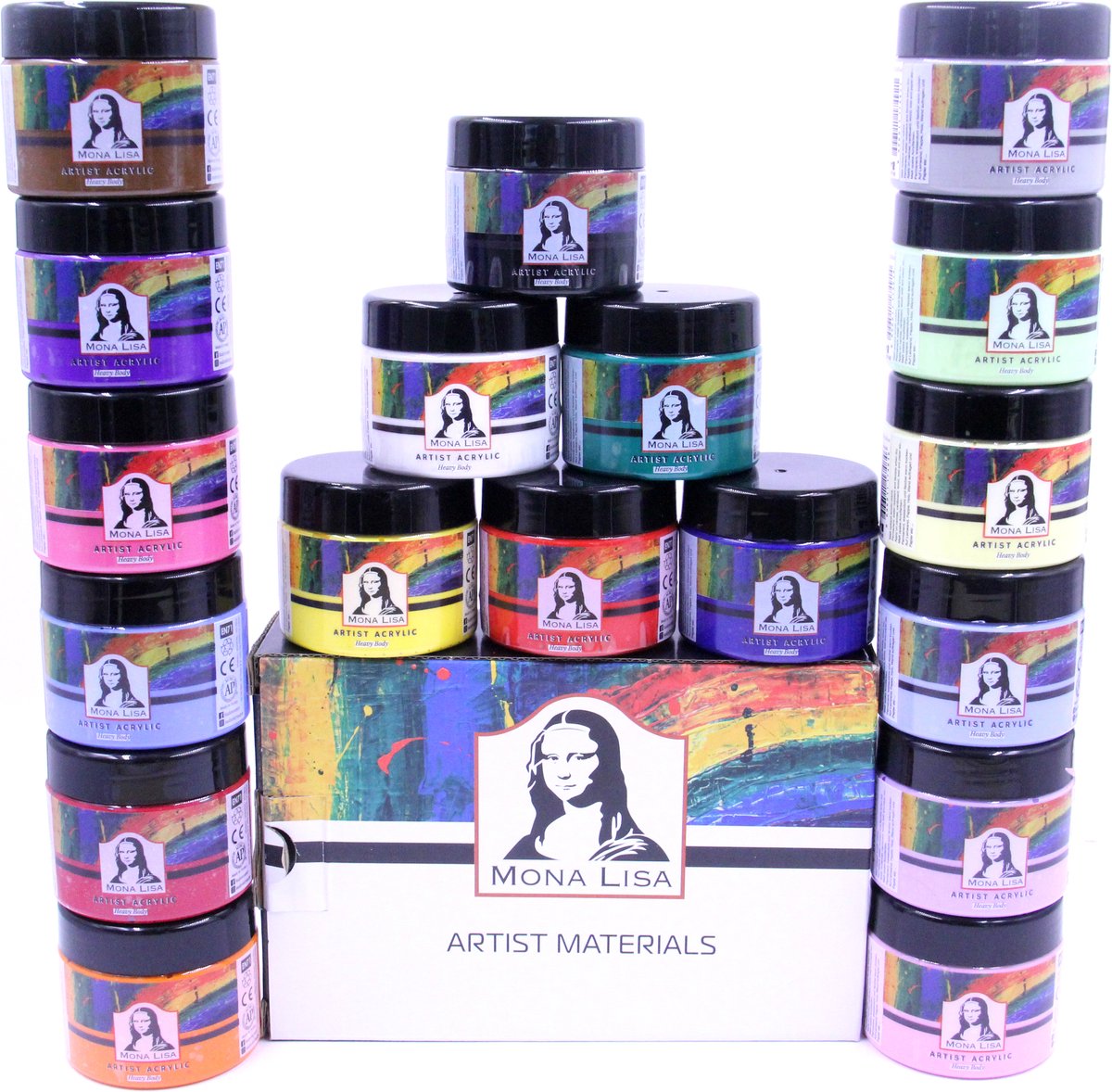 Monalisa acrylverfset 18 x 125 ml (2250 ml) (6 x pastel (krijt) + 6 x primaire, 6 x tussenkleuren) | Hoge dekking | voor schilderen op hout, steen, canvas, glas, karton - Acrylic Paint Set